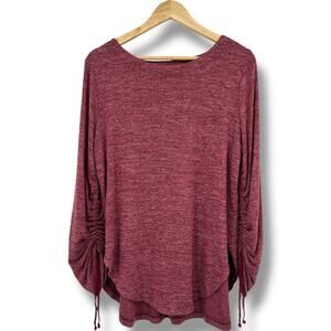 Saturday Sunday by Anthropologie Ruched Tie Sleeve Sweater Women's M Burgundy